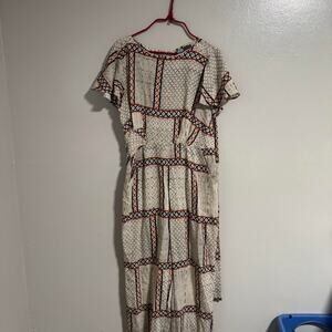 Eva Franco beige orange navy blue short sleeve boho aztec jumpsuit women 12